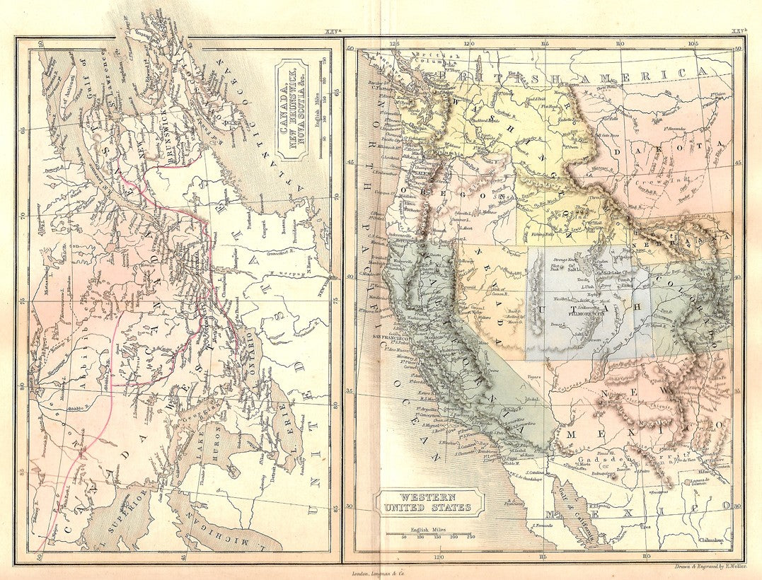 United States, Canada, New Brunswick, Nova Scotia antique map 1862