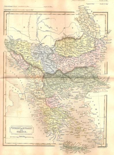 Turkey in Europe antique map published 1862