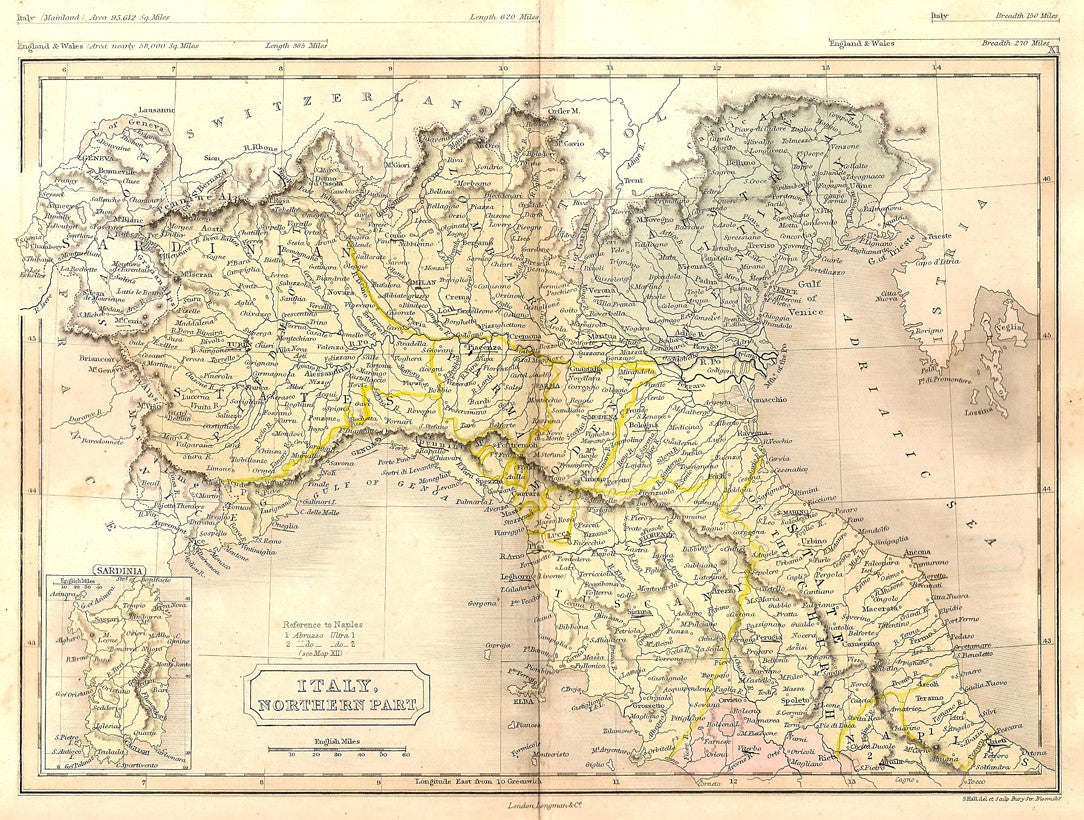 Italy Northern Part antique map 1862