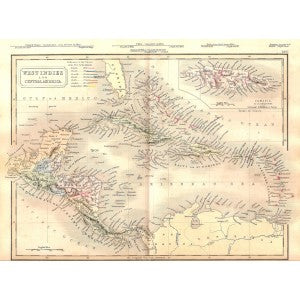 West Indies and Central America antique map 1871