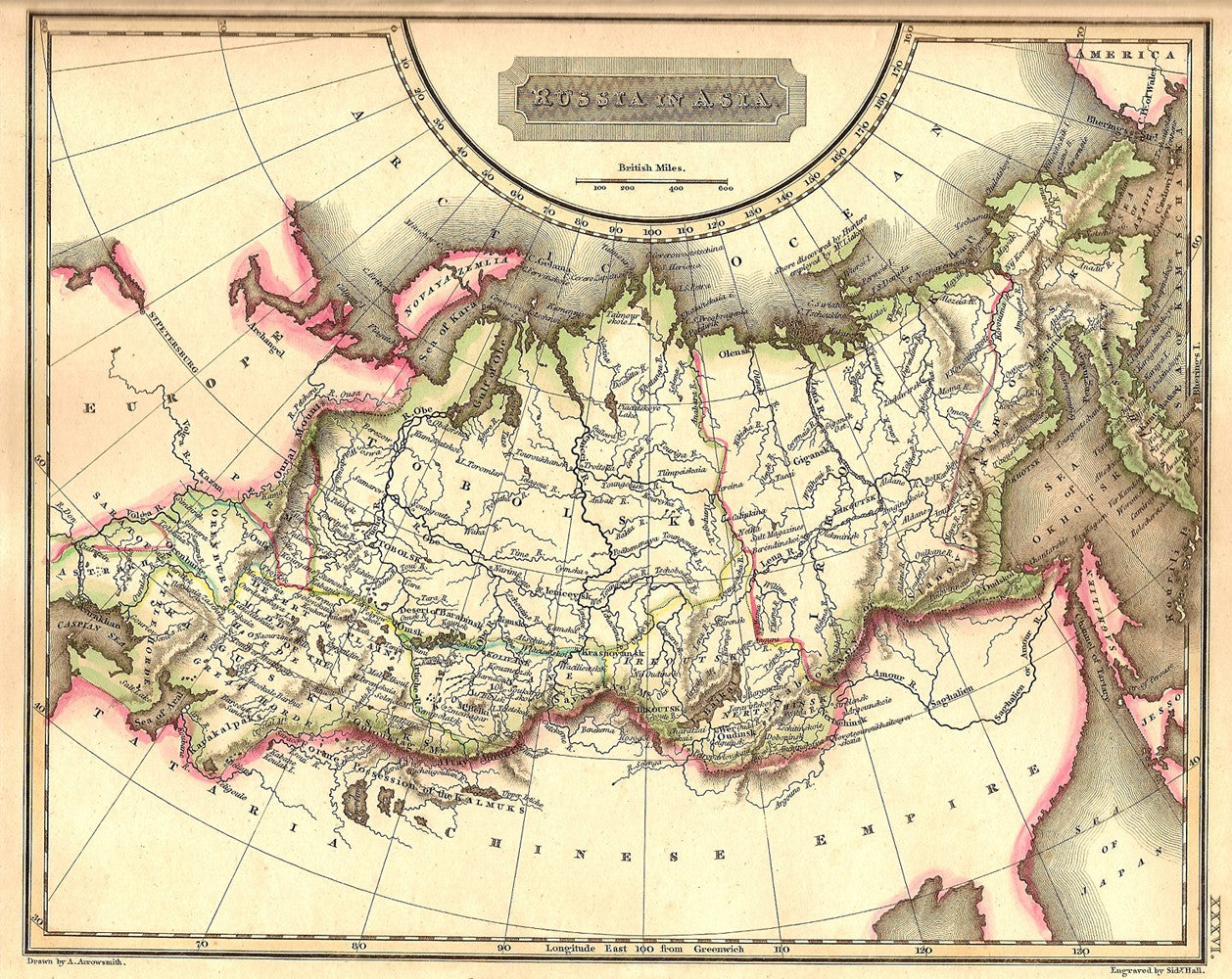 Russia in Asia antique map 1829