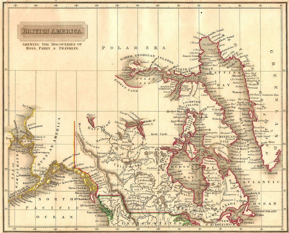 America British discoveries of Ross, Parry &amp; Franklin antique map 1829