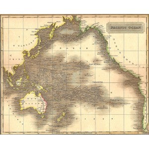 Pacific Ocean antique map 1829