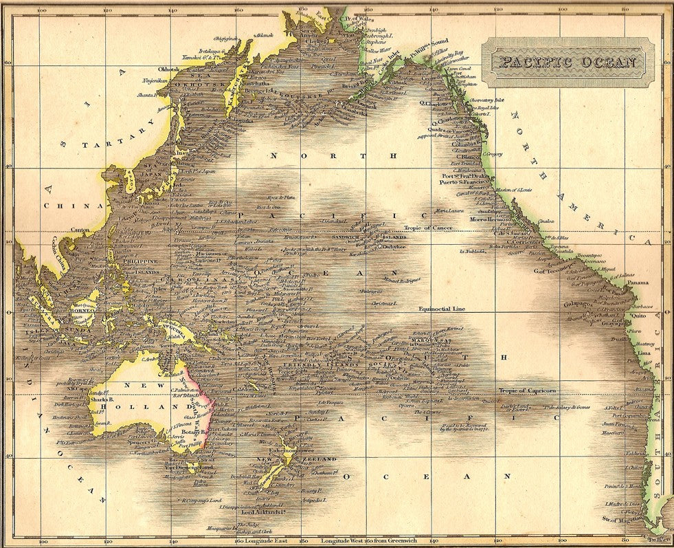 Pacific Ocean antique map 1829