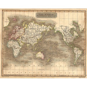 World Mercator's Projection antique map 1829