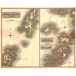 Orkney Shetland Islands Guernsey Scilly Isles antique map 1829