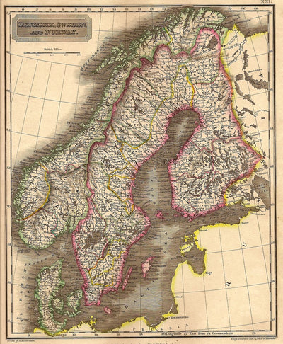 Scandinavia Denmark Sweden Norway antique map