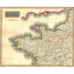 France North West antique map 1829