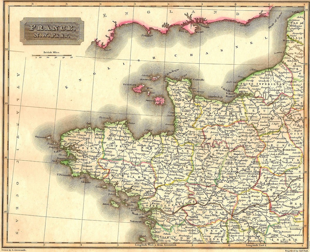 France North West antique map 1829