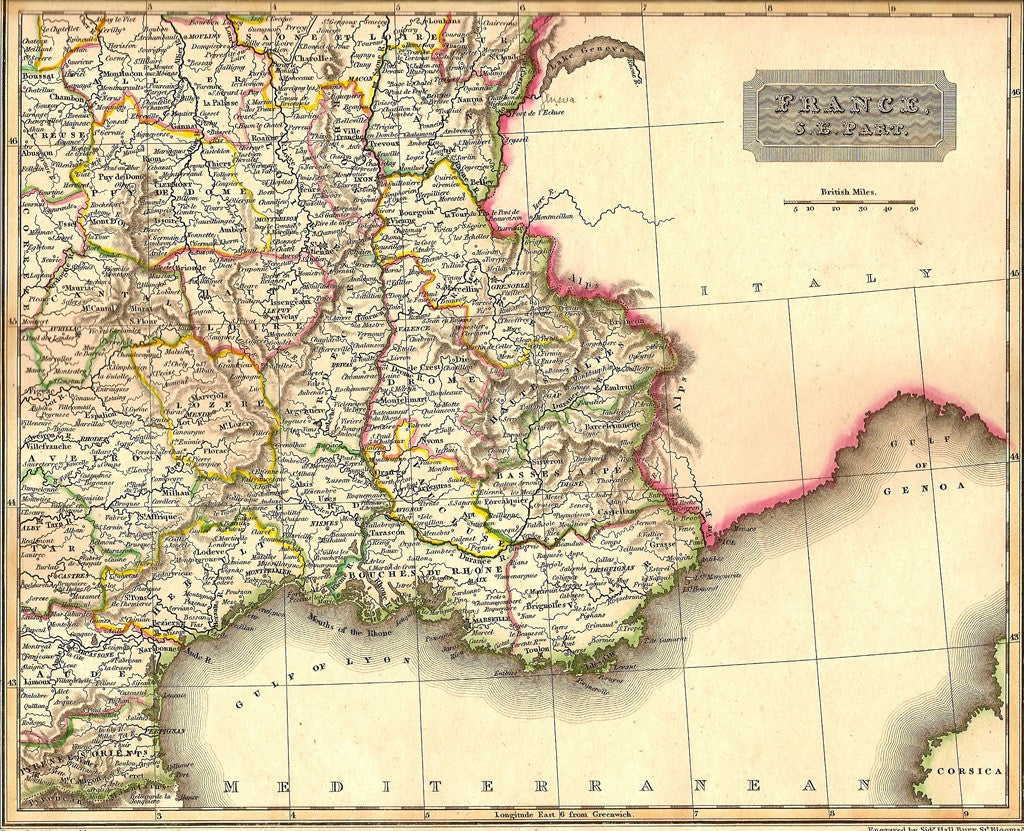 France South East antique map 1829