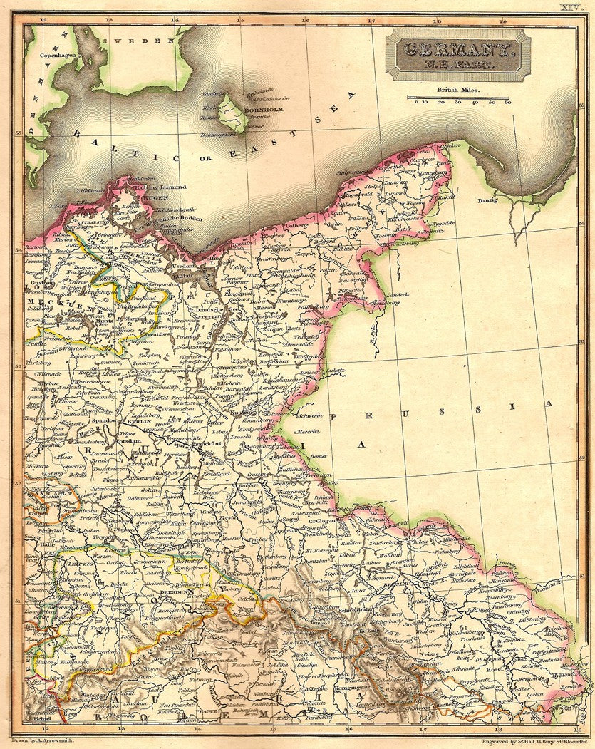 Germany North East antique map 1829