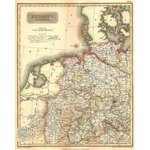 Germany North West antique map 1829