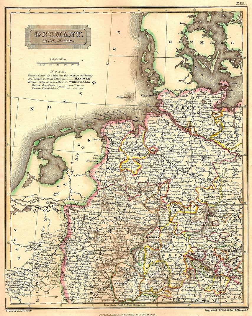 Germany North West antique map 1829