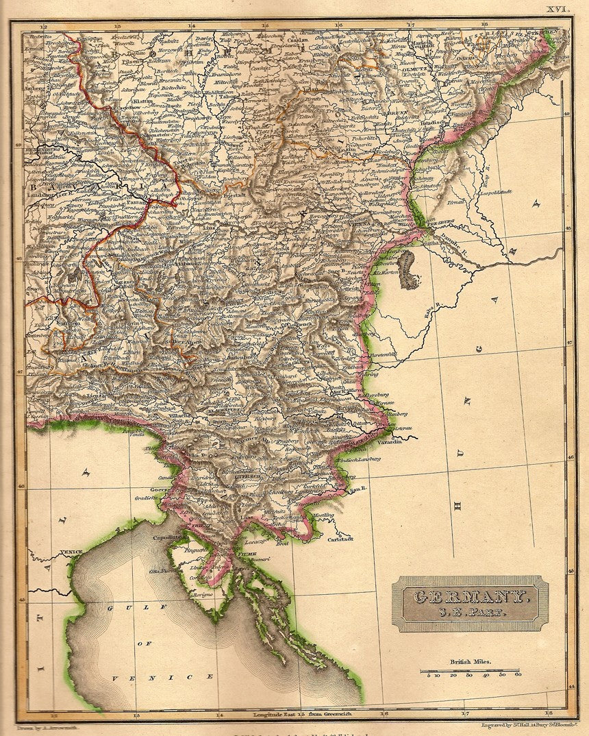 Germany South East antique map 1829