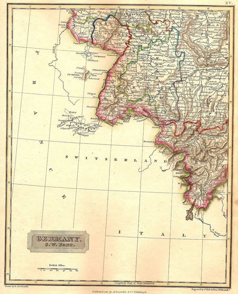 Germany South West antique map 1829