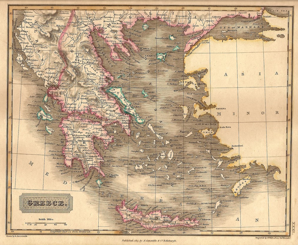 Greece antique map published 1829