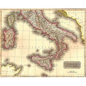 Italy Sicily antique map 1829