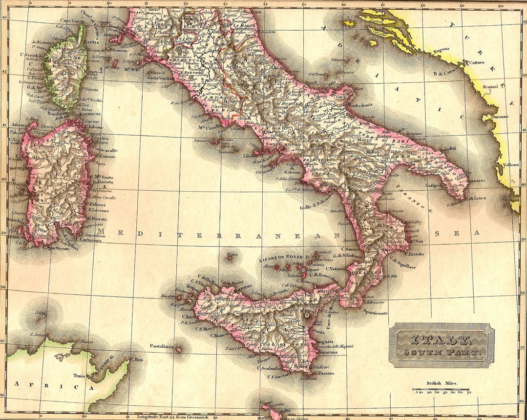 Italy Sicily antique map 1829