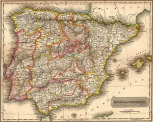 Spain & Portugal antique map 1829