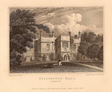 Tissington Hall Derbyshire antique print