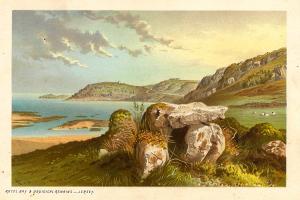 Jersey Channel Islands antique print of Rozel Bay & Druidical Remains