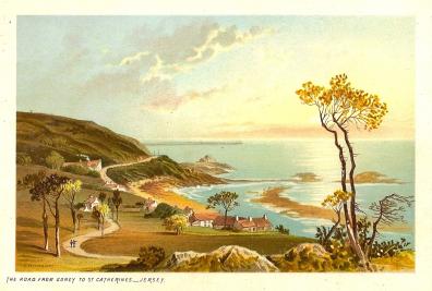 Jersey the Road from Gorey to St Catherines antique print 1890