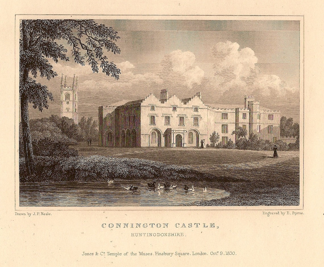 Conington Castle Huntingdonshire antique print 1847