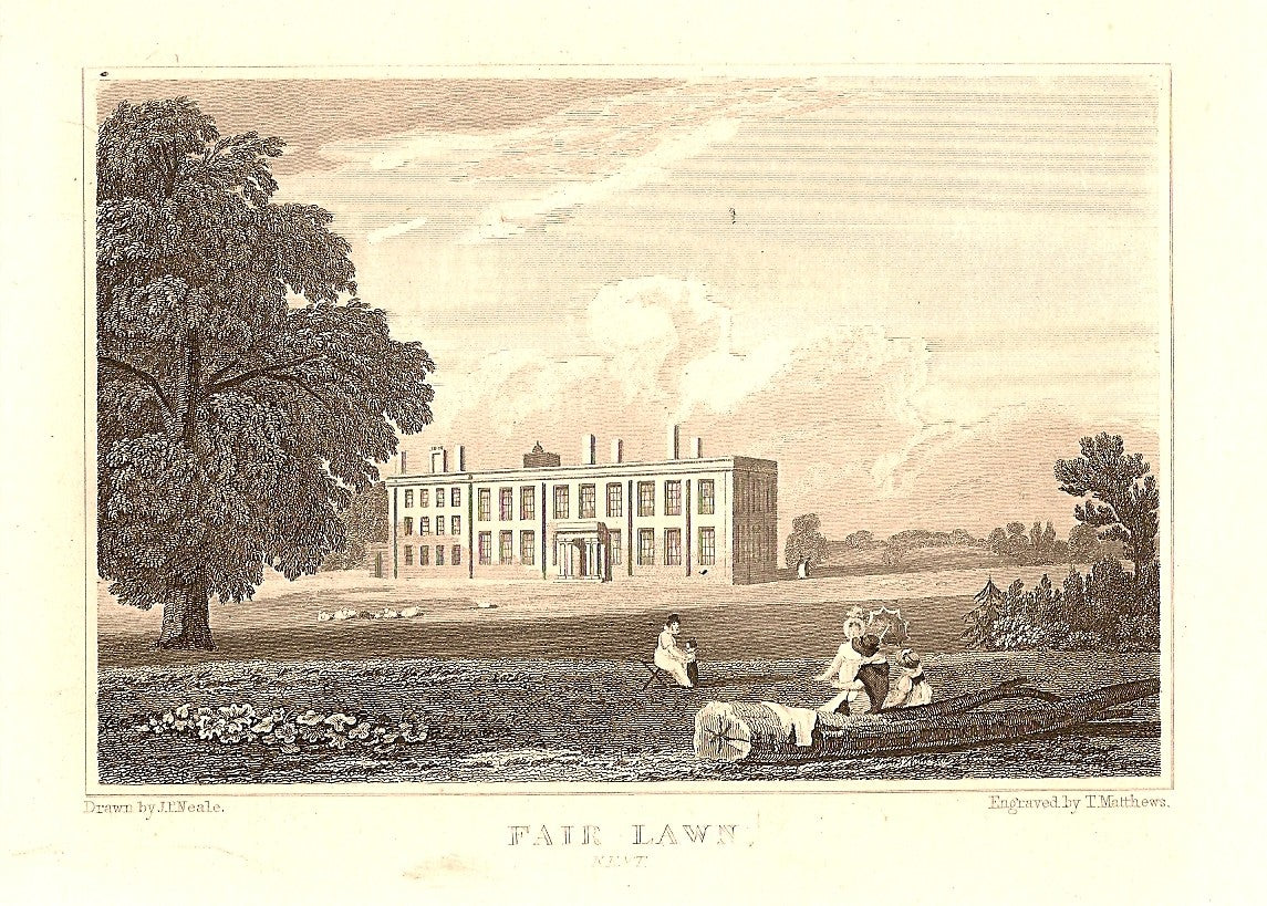Fairlawn House Shipbourne Kent antique print 1847