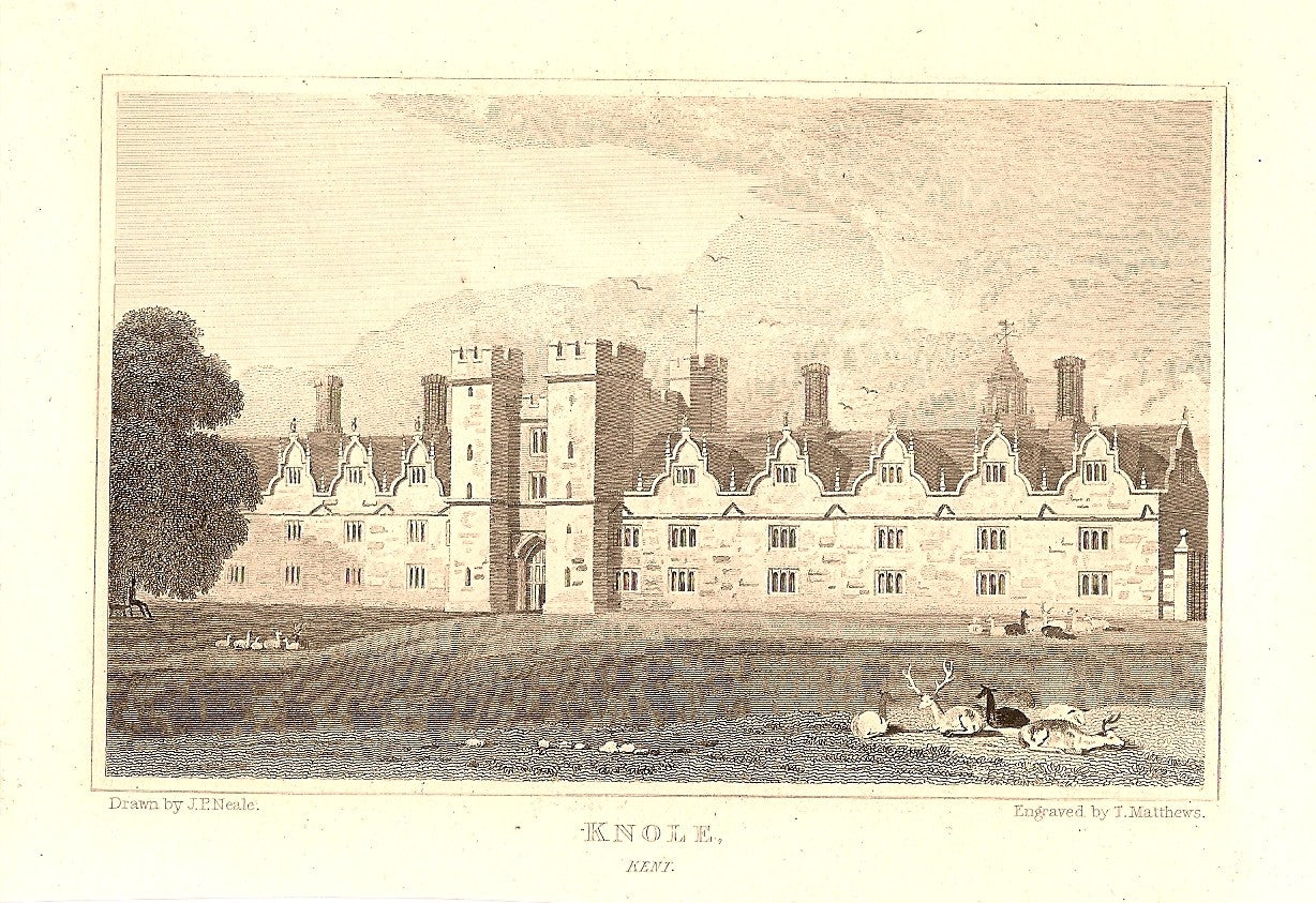 Knole House Sevenoaks Kent antique print 1847