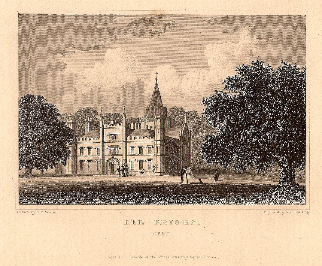 Lee Priory at Littlebourne near Canterbury in Kent antique print 1847