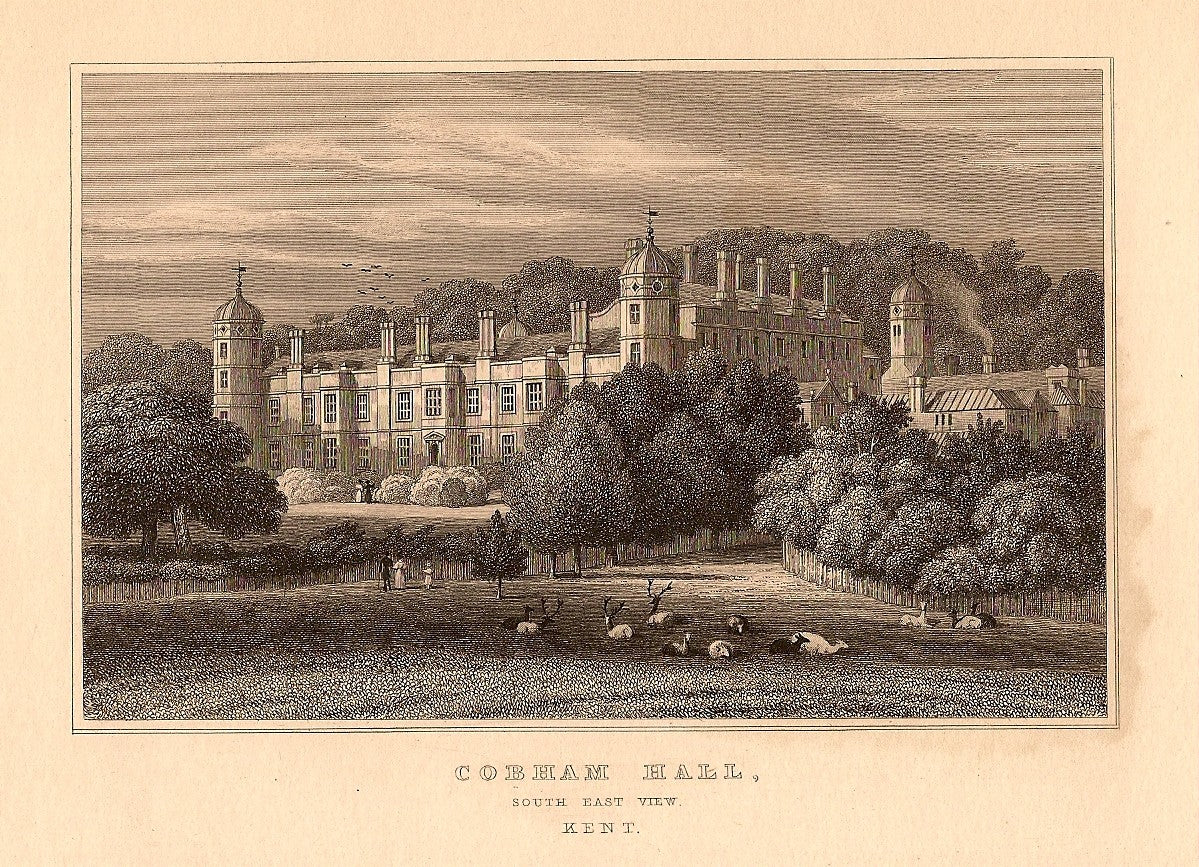 Cobham Hall Kent antique print 1847