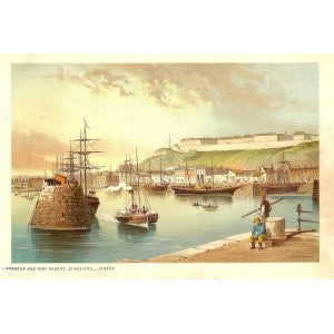 St Helier Harbour & Fort Regent, Jersey, Channel Islands antique print
