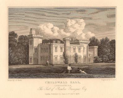 Childwall Hall Liverpool Lancashire antique print 1847