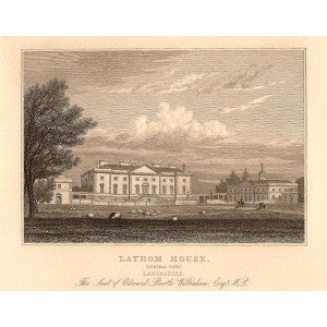 Lathom House Lancashire antique print 1847