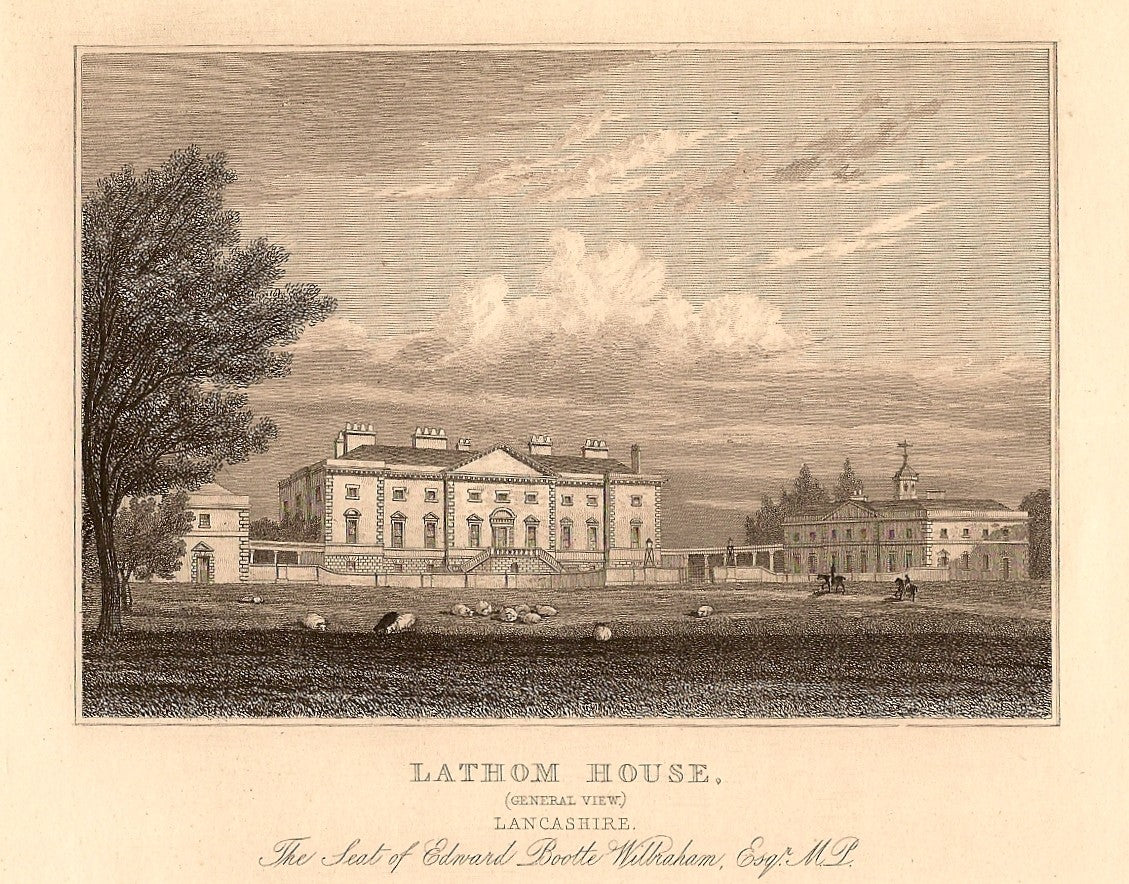 Lathom House Lancashire antique print 1847