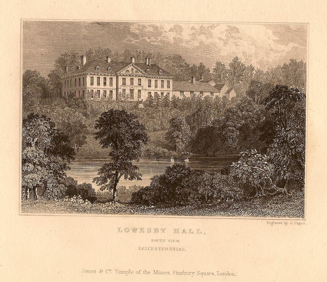 Lowesby Hall Leicestershire antique print 1847