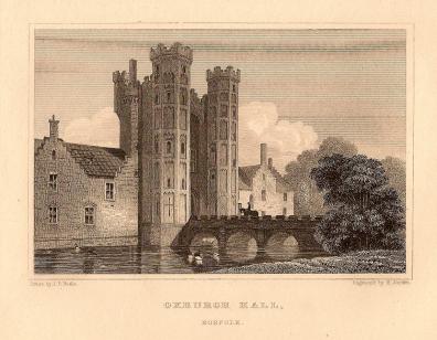 Oxburgh Hall Norfolk antique print published 1847