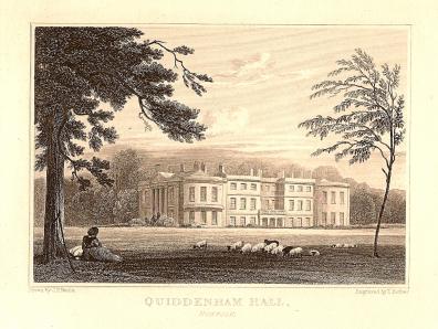 Quidenham Hall Norfolk antique print