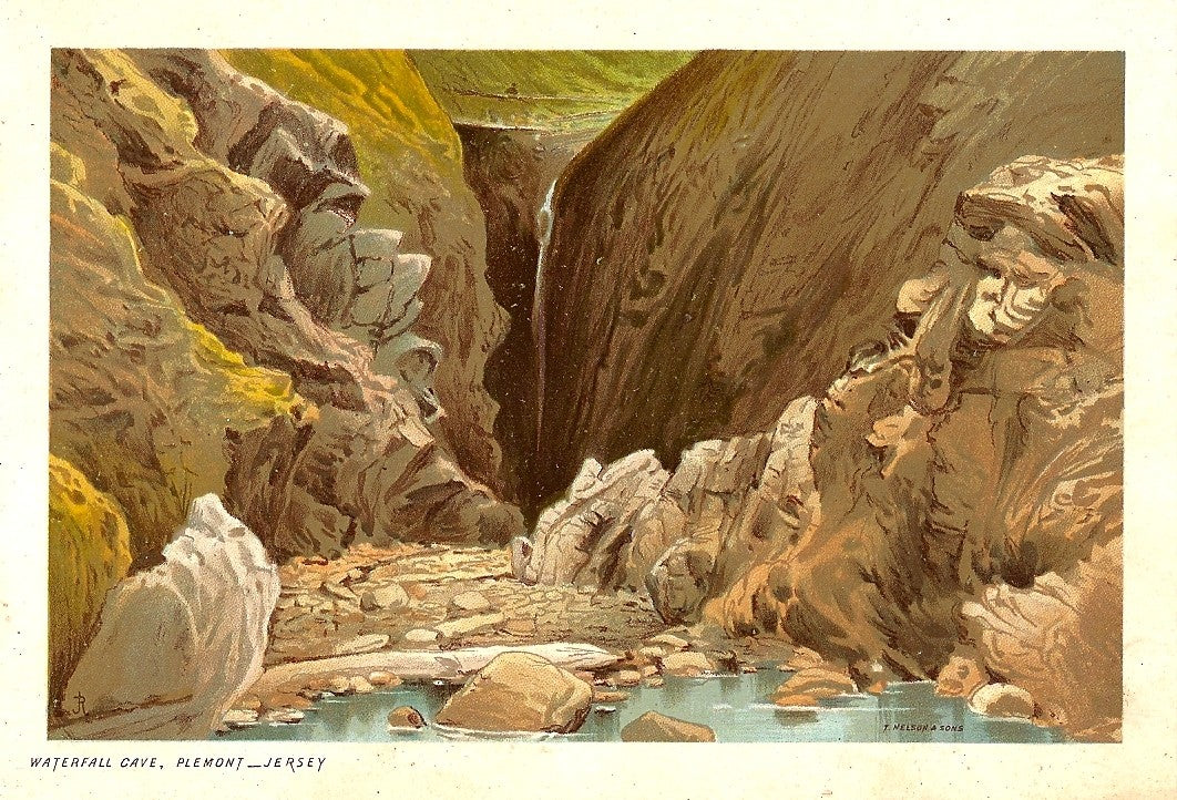 Jersey Waterfall Cave Plemont antique print 1890