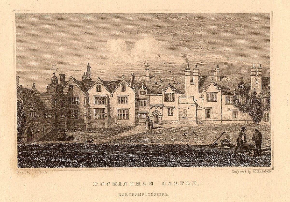 Rockingham Castle Northamptonshire antique print 1847