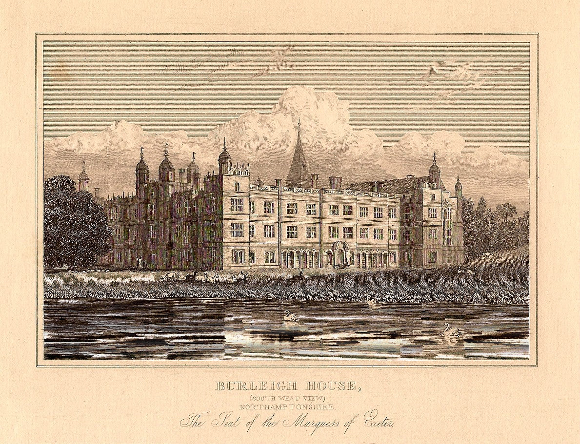 Burleigh House Northamptonshire antique print 1847