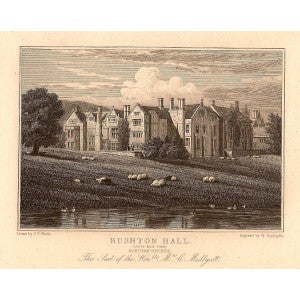 Rushton Hall Northamptonshire antique print
