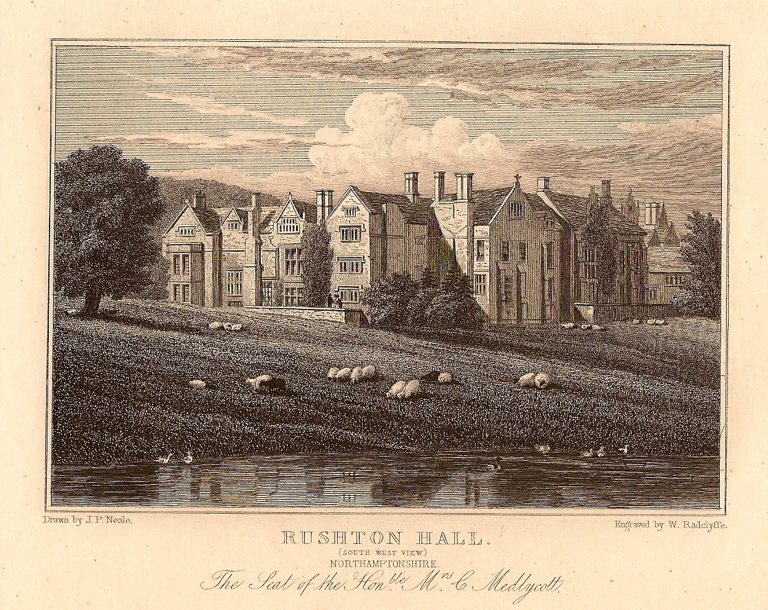 Rushton Hall Northamptonshire antique print 1847