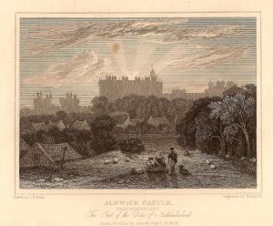 Alnwick Castle Northumberland antique print 1847