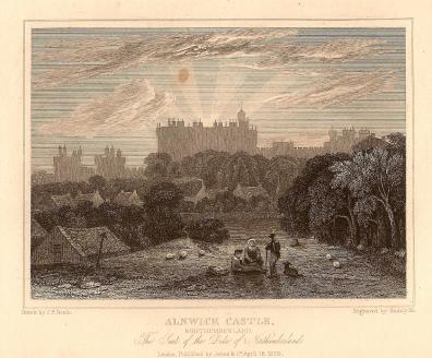Alnwick Castle Northumberland antique print 1847
