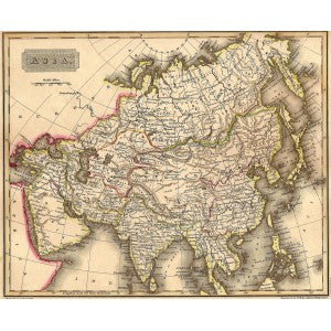 Asia original antique map published 1829