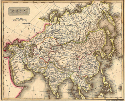 Asia original antique map published 1829