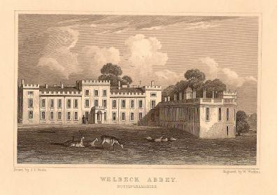 Welbeck Abbey Nottinghamshire antique print published 1847