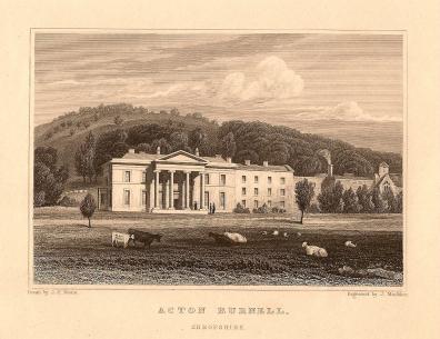 Acton Burnell Hall Shropshire original antique print 1847