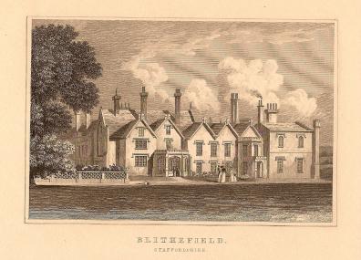 Blithfield Hall Staffordshire antique print 1847